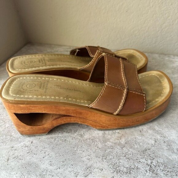 No Boundaries Y2K 90's Wood Chunky Sugar Pie Platform Patchwork Heels size 10 - Picture 5 of 11